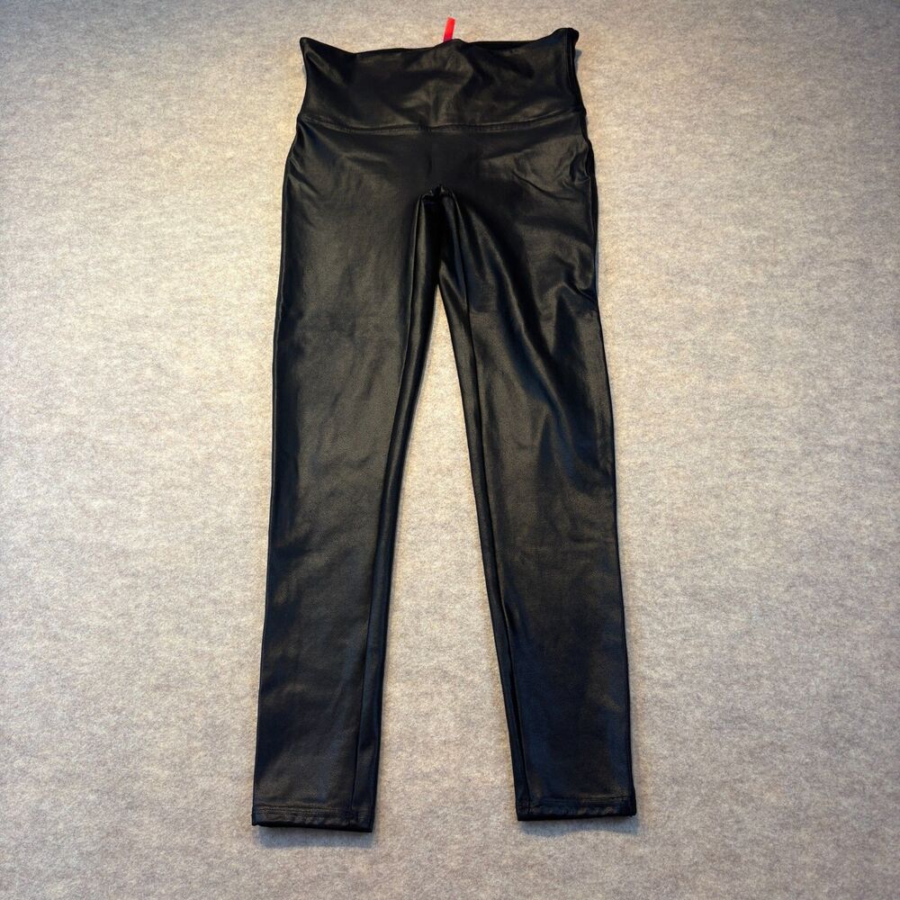Spanx Faux Leather Leggings Size L Black High Waist Shiny Stretch Pants